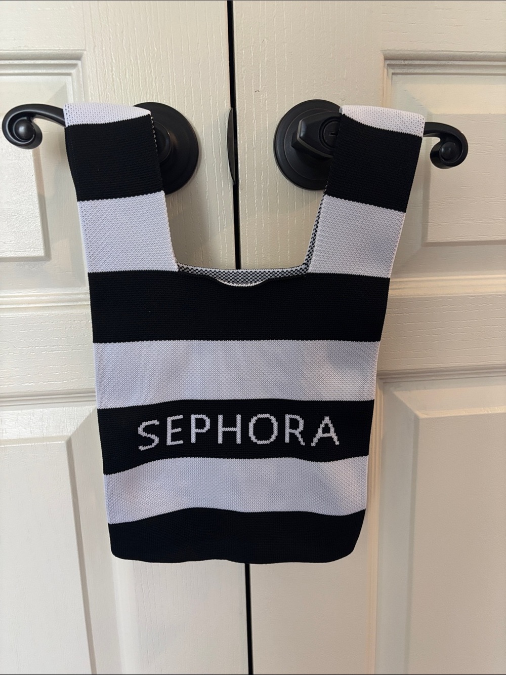 Sephora Black and White mini Striped Knit Shopper NWOT